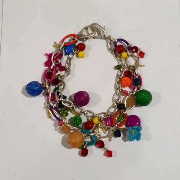 Women's Silver tone Layered Beaded Charm Necklace – Multicolor Statement Jewelry - Picture 9 of 10